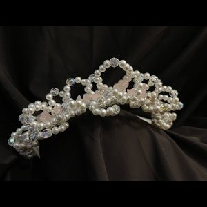 Front faux pearl, Chech crystal and rose quartz headpiece vintage late 1980’s